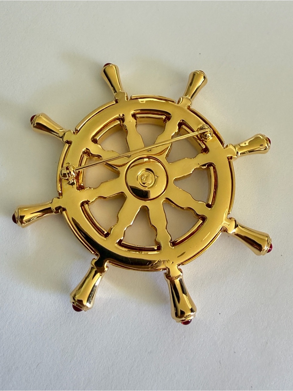 SWAROVSKI Nautical Ship Wheel Brooch Gemstone Crystal Blue Red Gold Pin Cruise - Picture 6 of 6